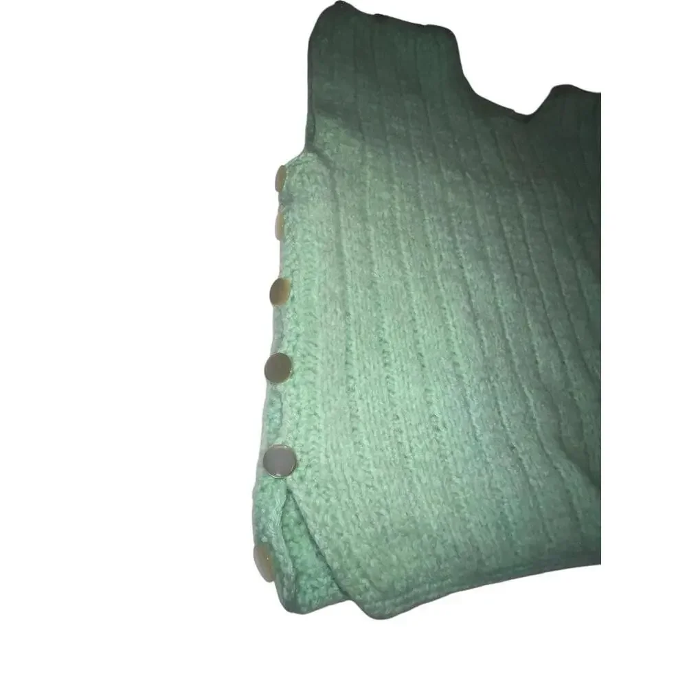 Vintage Handmade Knit Sweater Vest Mint‎ Green Pearlized Buttons Grannycore Sz M